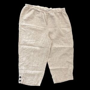 Marc Ware Linen Cropped Pants Womens Size L Beige Lagenlook Wide Leg Made Usa